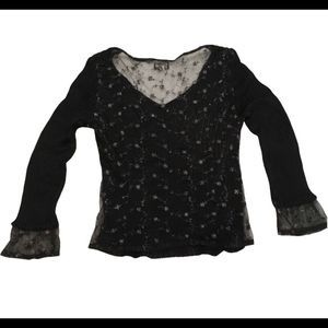 Elaris Black Ribbed Sweater With Sheer Back Top